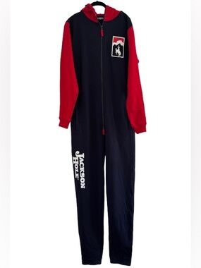 NWT Jackson Hole Wyoming Bronco Jumpsuit Onesie Navy Blue Red Full Zip Unisex